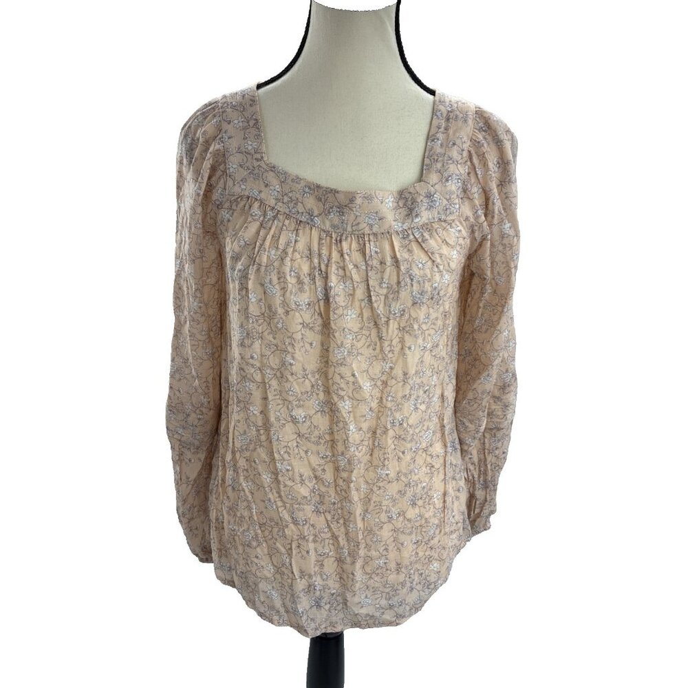 Lauren Conrad Womens Size XS Blouse Pink Floral Long Sleeve Square Neck Top